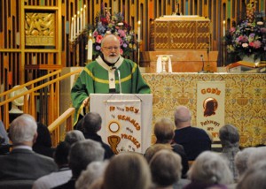 Cardinal Seán Patrick O'Malley says Mass at New Horizons at Marlborough’s Cardinal Cushing Chapel. (Photos/submitted)