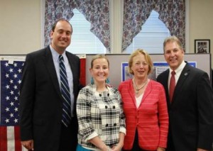(l to r) State Senator James Eldridge, State Representative Danielle Gregoire, and Congresswoman Niki Tsongas hosted Mayor Arthur Vigeant and others at a recent open house. Photo/submitted