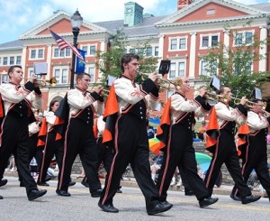 The Marlborough High School Marching Panther Band brings music to the parade route.