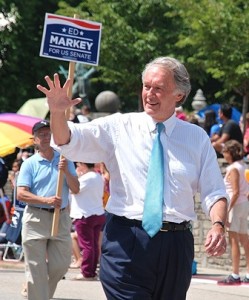 Incumbent Democratic U.S. Sen. Ed Markey marches with supporters.