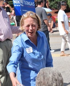 Incumbent Democratic U.S. Rep. Niki Tsongas, 3rd District, chats with a constituent on the sidelines.