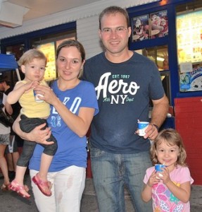 Enjoying treats at Dairy Queen is the Silva family: (l to r) Melissa, 18 months, Cintia, Sidnei and Yasmin, 3.