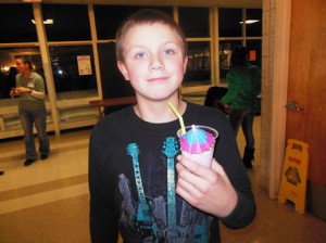 Liam O'Leary, grade 5, enjoys a healthful strawberry banana smoothie from the snack bar.