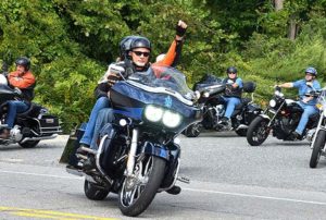 Motorcyclists drive from American Legion Post 234 onto West Main Street. Photos/Ed Karvoski Jr.