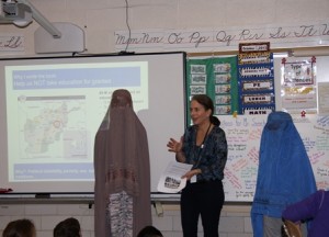 Peaslee School students wear traditional burqas as part of learning about women living in Afghanistan.