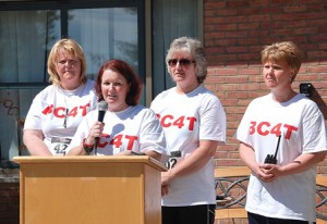 Welcoming race participants are BC4T founders (l to r) Michelle Gillespie, Karen Brewster, Leslie Arsenault and Beth Davison.