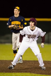 Algonquin’s Mike McCormack leads off of second base during the season opener against Quabbin.