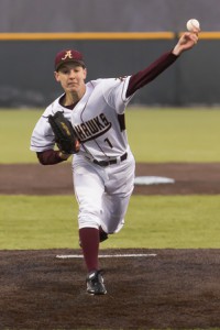 Algonquin starting pitcher Connor Henderson delivers a pitch in the game against Shepherd Hill.