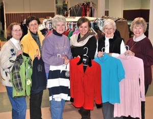 Gathered at the Thrift Shoppe in St. Rose of Lima Church are volunteers (l to r) Louise Kapaczieski, Maureen Shea, Mary Weir, Nathalie Scott, Ruth Libby, and Nancy White. (Photos/Ed Karvoski Jr.)