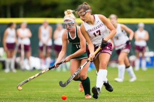 Algonquin senior Taylor Long (#17) makes a play for the ball in a game against Wachusett 