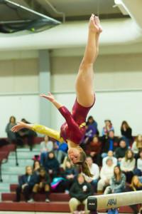 Algonquin’s Kerry Luiso dismounts from the balance beam.
