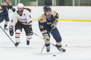 Shrewsbury’s Delaney Couture brings the puck down the ice