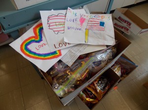 Lincoln Street School students wrote letters and drew pictures to send with the candy they collected for soldiers overseas.