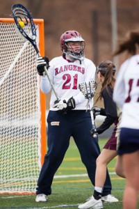 Westborough goalie Kayleigh Wright looks to pass the ball upfield in a game against Algonquin Regional.