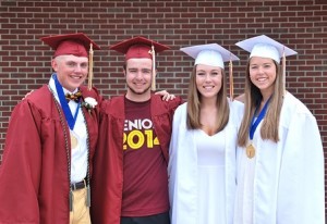 Gathered prior to the graduation ceremony are the class officers (l to r): Patrick Kane, president; Sean Dorsey, vice president; Katerina Baltas; secretary; and Maddie Partridge, treasurer.