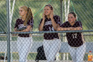 (From left) Algonquin’s Kirsten Devries, Olivia Vinton and Gabriella Kennedy look on moments before the conclusion of their season ending loss to Wachusett