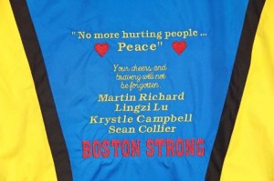 Kristen McIsaac personalized her 2013 Boston Marathon jacket as a tribute to the bombing victims.  