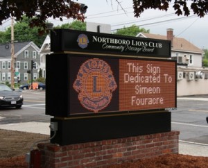 The Community Sign in Northborough's center is dedicated to the late Northborough resident Simeon Fouracre on May 21. 
