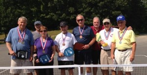 The Northboro Pickleball Players: (l to r) Norm Avey, Dennis Pollard, Joanne Avey, Mel Goss, Jim Biel, Dave Brower, Harry Sauter, Kevin Neary. Not pictured:  Mark Bloom Photo/submitted 