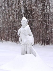 A statue in front of White Clifss in Northborough  Photo/Carol Chione