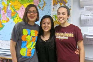 Algonquin Regional High School's Global Learning Initiative members (l to r) Elizabeth Wig, Stephanie Wu and Olivia Mott work to make sure everyone has equal access to an education. (Photo/submitted)