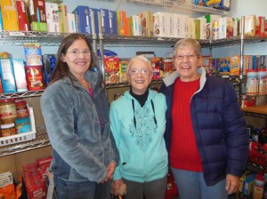 Karen White, coordinator for St. Mark's Church, Marjorie Coldwell, Pilgrim Church Food Pantry coordinator and Barbara Jandrue, director of the Southborough Food Pantry and coordinator for St. Matthew's Church, have volunteered for years to oversee the services provided by the pantry. (Photo/Nance Ebert)
