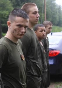Assabet Valley senior Alexander Morais (far left) stands with other members of his platoon after an intense exercise with the Marine Corps JROTC in Pennsylvania in July. (Photo/submitted)