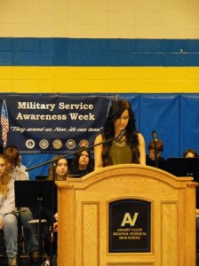 Student Deanna Hnilica of Shrewsbury reads her Veterans Day essay.