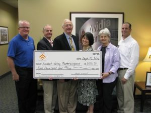 (l to r) Mark O’Connell, president and CEO of Avidia Bank; Fred Brewitt, treasurer for Assabet Valley Mastersingers (AVM); Robert Eaton, AVM artistic director; Ellen Church, AVM executive director: Nancy LaPelle, AVM chorister; and Keith Dwinells, main office branch manager of Avidia Bank Photo/sumitted