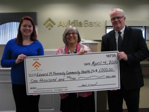 (l to r) Kristin Costello, Clinton branch manager of Avidia Bank; Antonia G. McGuire, president and CEO of the Edward M. Kennedy Community Health Center; Mark R. O’Connell, president and CEO of Avidia Bank Photo/submitted