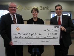 (l to r) Mark R. O’Connell, president and CEO of Avidia Bank; Elizabeth A. Soule, executive director of MetroWest Legal Services; and David Morticelli, AVP market manager of Marlborough Avidia Bank. (Photo/submitted)