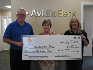 (l to r) Mark R. O’Connell, president and CEO of Avidia Bank; Julianne E. Morin, assistant principal at St. Bernadette School; Jennifer Cardoso, Northborough branch manager of Avidia Bank. (Photo/submitted)