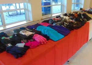 Some of the donated hats and other winter clothing items 