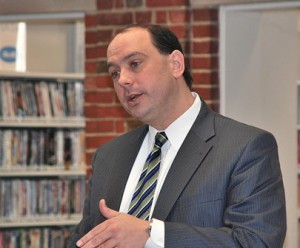 State Sen. Jamie Eldridge speaks at the Southborough Library Legislative Breakfast held Feb. 13. Photo/Ed Karvoski Jr. 