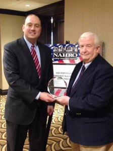 Senator Jamie Eldridge (left) accepts the “Making a Difference” award from the National Association of Housing and Redevelopment Officials (NAHRO), alongside Thomas J. Connelly Jr., executive director of MassNAHRO. (Photo/submitted)