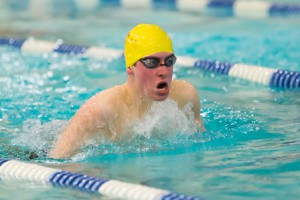 Algonquin’s Ethan McRae swims the breaststroke leg of the boys’ 200 yard individual medley.