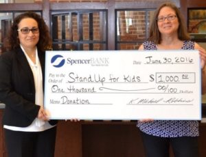 Nada Kanaan (l), senior branch manager of SpencerBANK’s Worcester office, and Donna Katsoudas, executive director of the Worcester chapter of StandUp for Kids Photo/submitted 