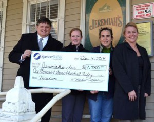(l to r) K. Michael Robbins, president and CEO of SpencerBANK; Janelle Wilson, executive director of Jeremiah’s Inn; Alexandra Salcedo, food pantry coordinator; and Lori Joler, assistant director of Jeremiah’s Inn. (Photos/submitted)