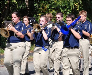 The Shrewsbury High School Marching Band brings music to the parade route.