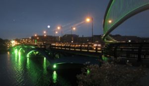 The Kenneth F. Burns Bridge is lit in green May 1-3 to promote Lyme Disease Awareness Month. Photo/Bonnie Adams