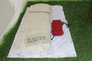 A reproduction of the bedding used by Civil War soldiers. During wartime, six soldier would share a tent. 