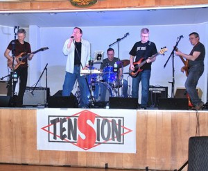 Entertaining guests are Tension band members (l to r) Tim Proch, John O’Brien, Steve Grip, Joe Cantin and Joe Arcabascio. 