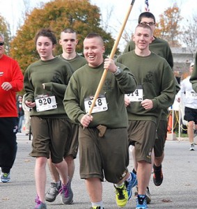 Cadets in the Junior Reserve Officer Training Corps program at Assabet Valley Regional Technical High School run in the race.