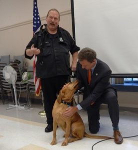 Sheriff Lew Evangelidis and his K-9 colleague Maya pay a visit to the Shrewsbury Men’s’ Club