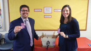 Matthew J. Armenti from UniBank’s Officer/Relationship Branch Manager (l) and Tiffany Ostrander, Coolidge School Principal Photo/Melanie Petrucci