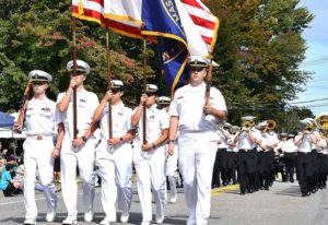 Massachusetts Maritime Academy’s Seventh Company Regimental Band and Honor Guard visit Shrewsbury. Photos/Ed Karvoski Jr.