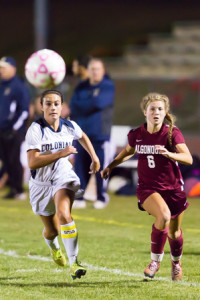 Shrewsbury’s Lea Rocco (#7) and Algonquin’s Sydney Carney (#6) chase after a loose ball.