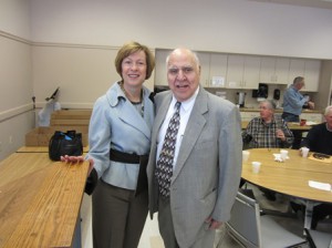 State Auditor Suzanne Bump and Shrewsbury Men’s Club member Ralph Lespasio pose for a photo at the March 19 meeting. (File photo/Bonnie Adams)