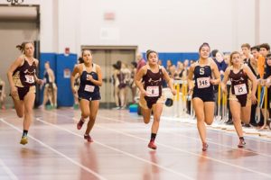 Shrewsbury and Algonquin girls race in the 55 meter dash.