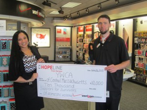 Evelyn Cabreia, director of residential services, YWCA and Eric Letourneau, Verizon Wireless Shrewsbury store manager